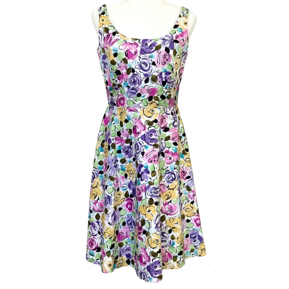 Donna Ricco Multi Color Abstract Floral Flowers Sleeveless Dress
